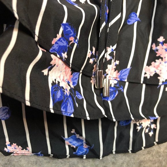 Maison Jules Dress S Striped Floral Black Shirtdress Above Knee Long Sleeve - Picture 3 of 12